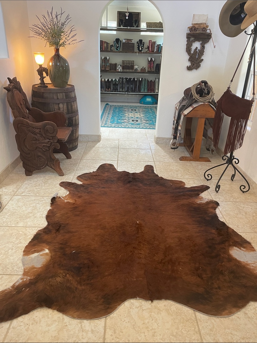 Brown Natural Cowhide Rug 85x77 xxl cowhide rug. - Picture 9 of 10